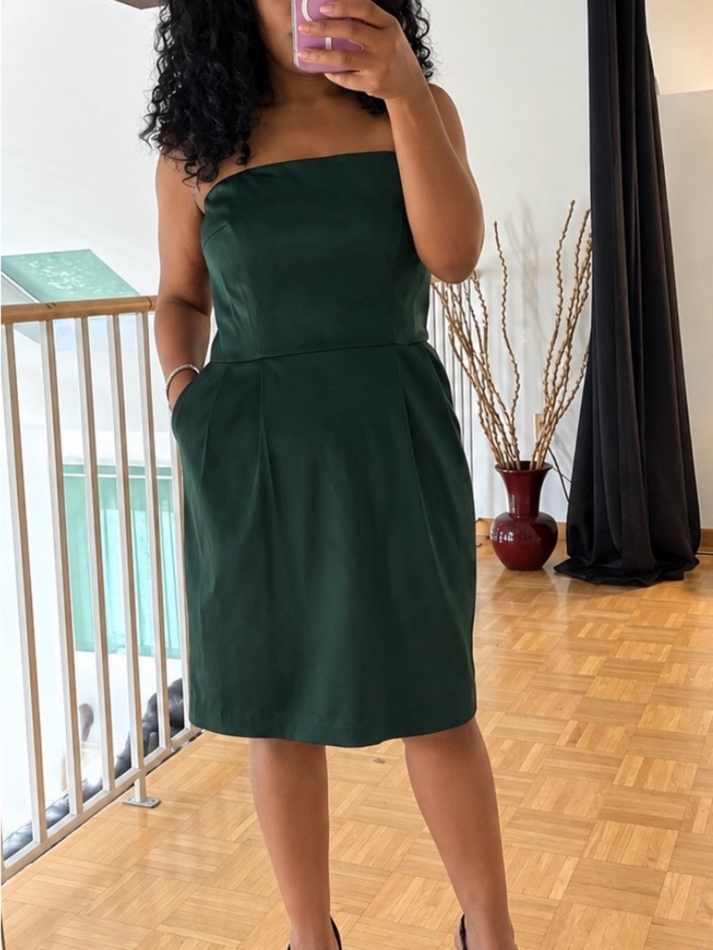 Express Strapless Dark Green Sheath Dress